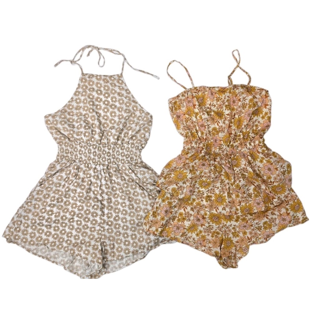 Lot Of 2 American Eagle Romper Open Back Size M Floral Boho Summer Cottage 3361